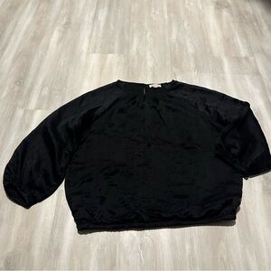Loft Black Bubble 3/4 Sleeve Blouse Top Sz M